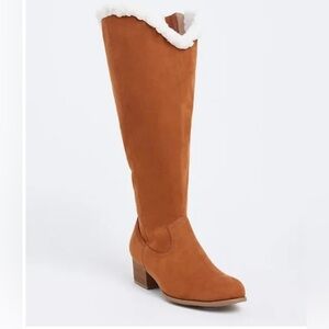 Torrid Brown Over the Knee Boots with Cream Trim